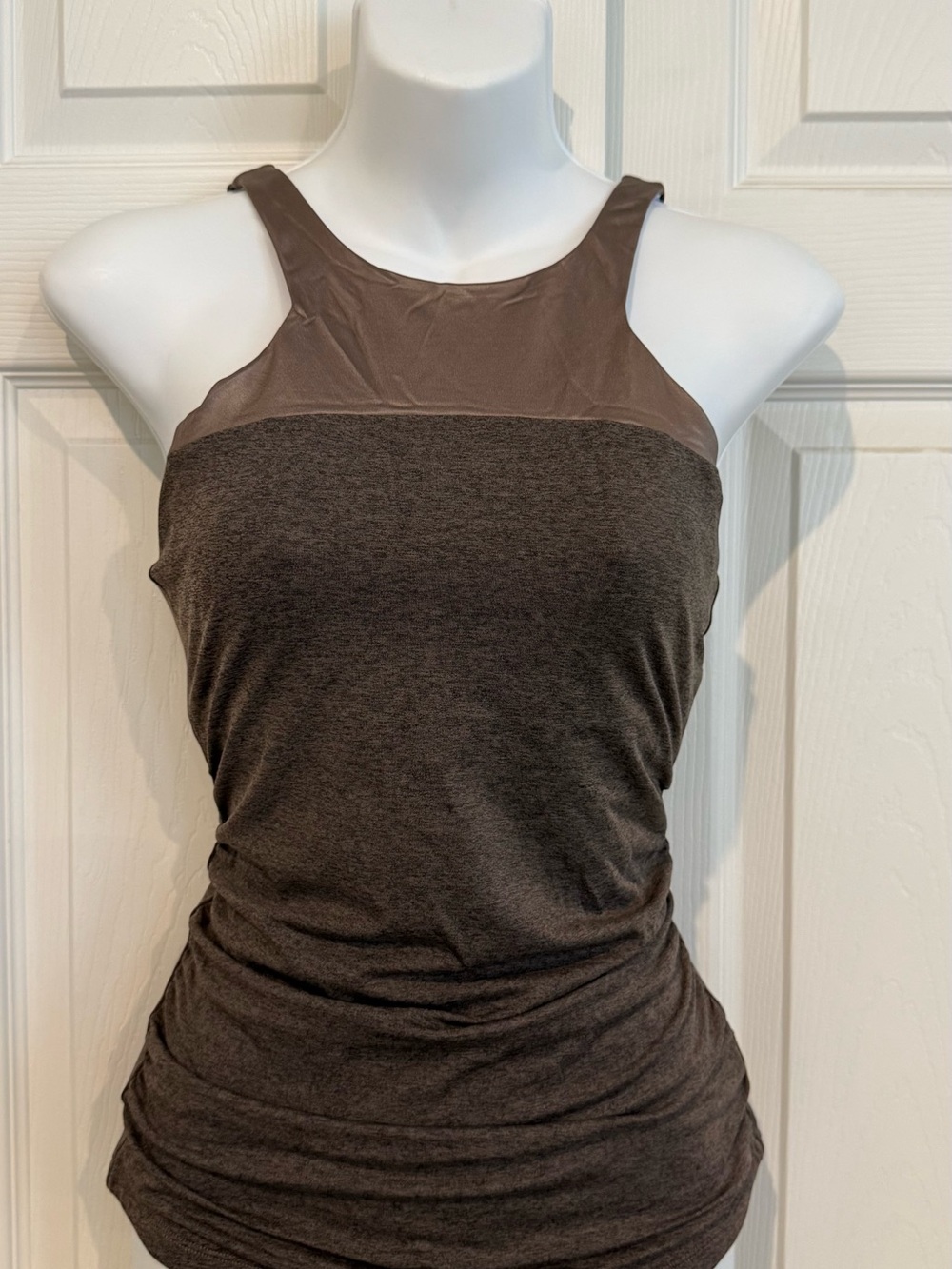 Prana Brown High-Neck Sleeveless Tank with Sheen Yoke